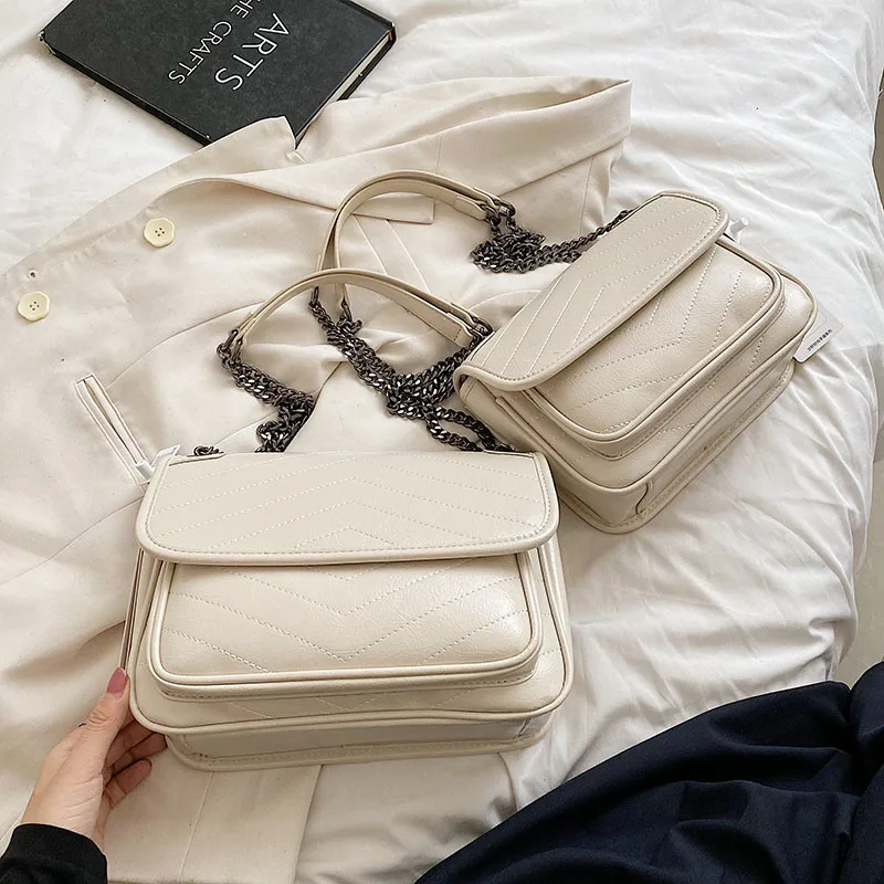 Luxury Chain Shoulder Bags For Women V-line Embroidery Dual Straps Designer Crossbody Messenger Bag Multi Pockets Female Handbag