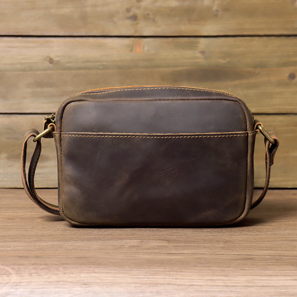 Crazy Horse Leather Men's Shoulder Bag Retro Simple Head Layer Cowhide Leather Crossbody Bag